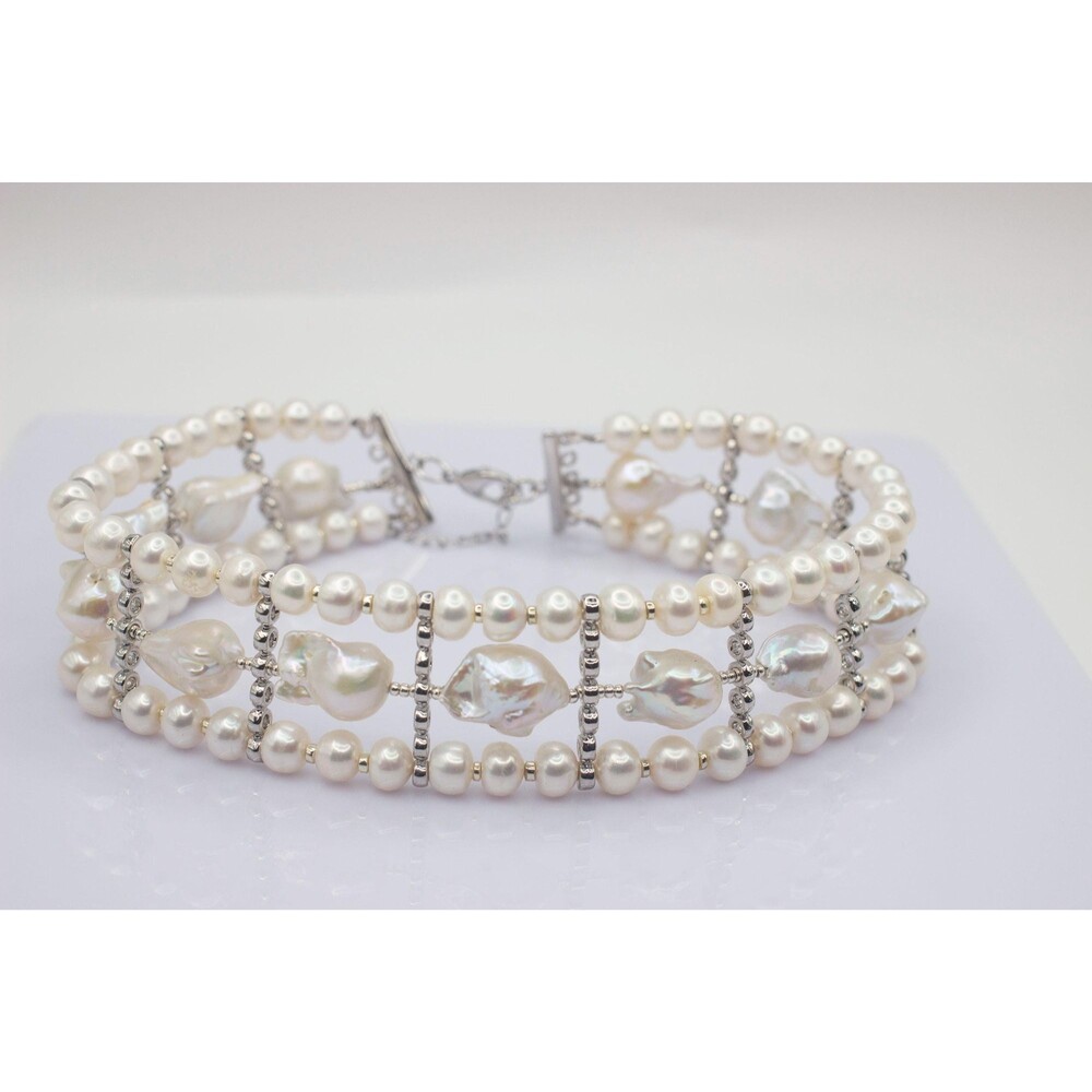 14.5” White Baroque Pearl Collar 3 Row Luxury Statement Wedding Choker